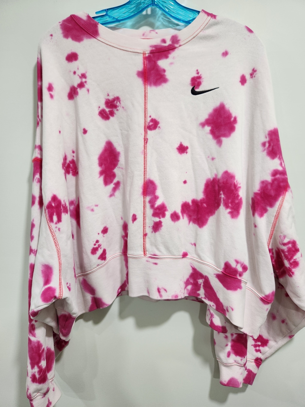 Nike Pink White Tie-Dye Cropped Crew Sweatshirt